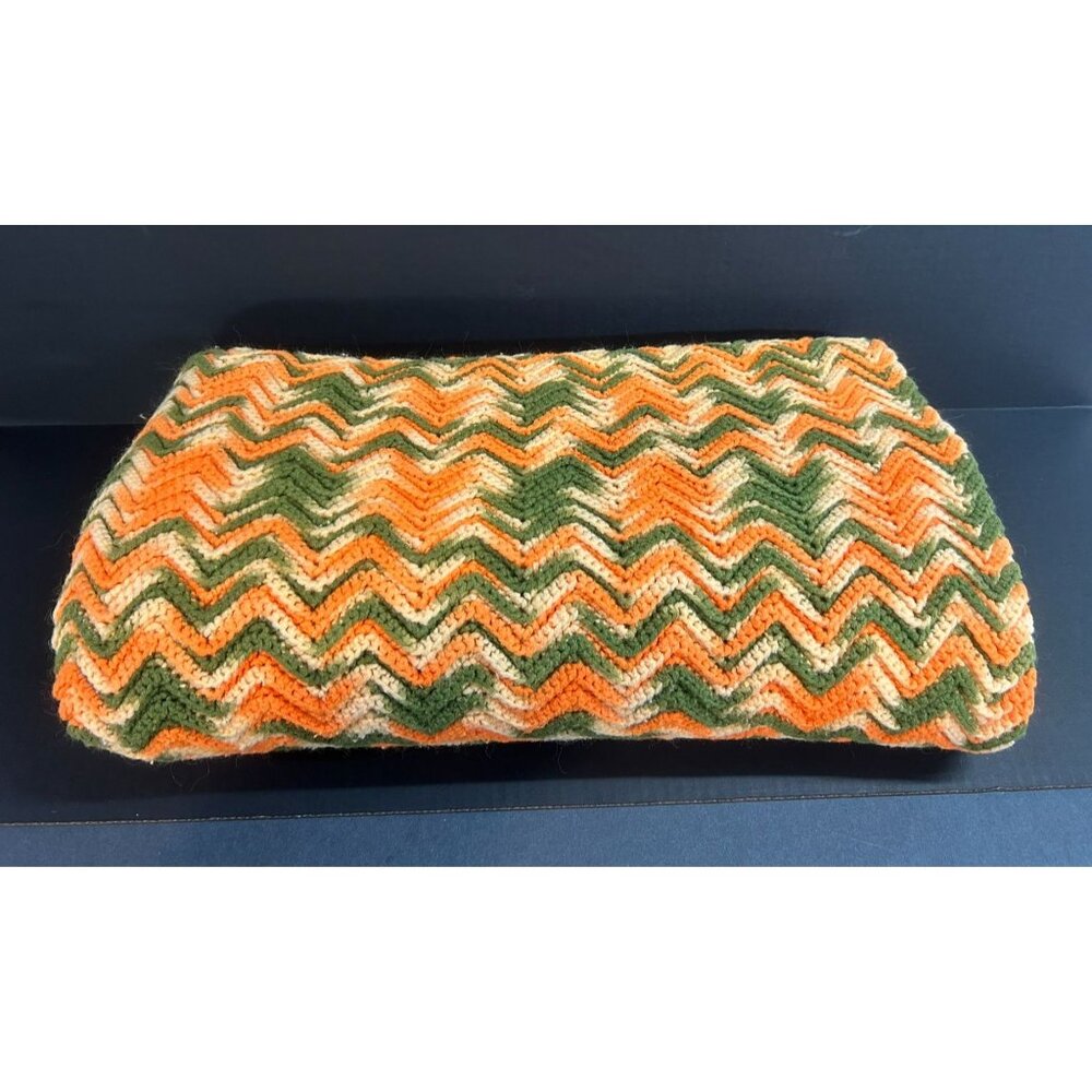 Vintage Handmade Crochet Chevron MCM Pattern 1970's 42 x 80 Throw